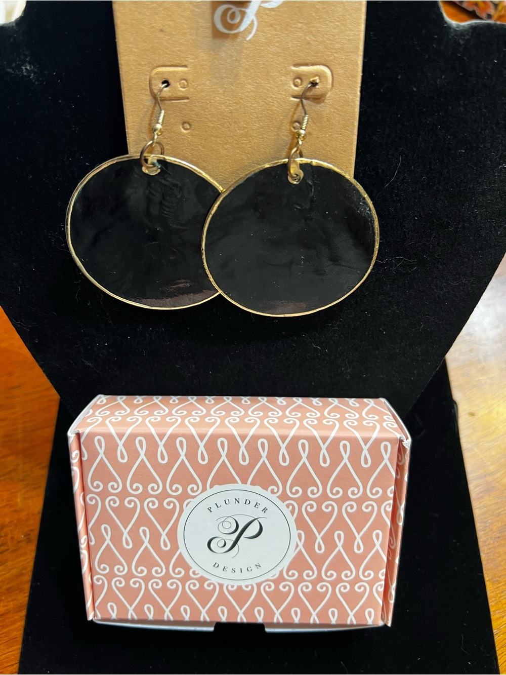 Plunder Black and Gold Round Drop Earrings